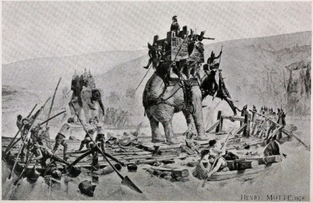 Hannibalova armáda překonává Rhônu. Obraz od Charlese Morrise z roku 1878. Foto: Henre Motte.